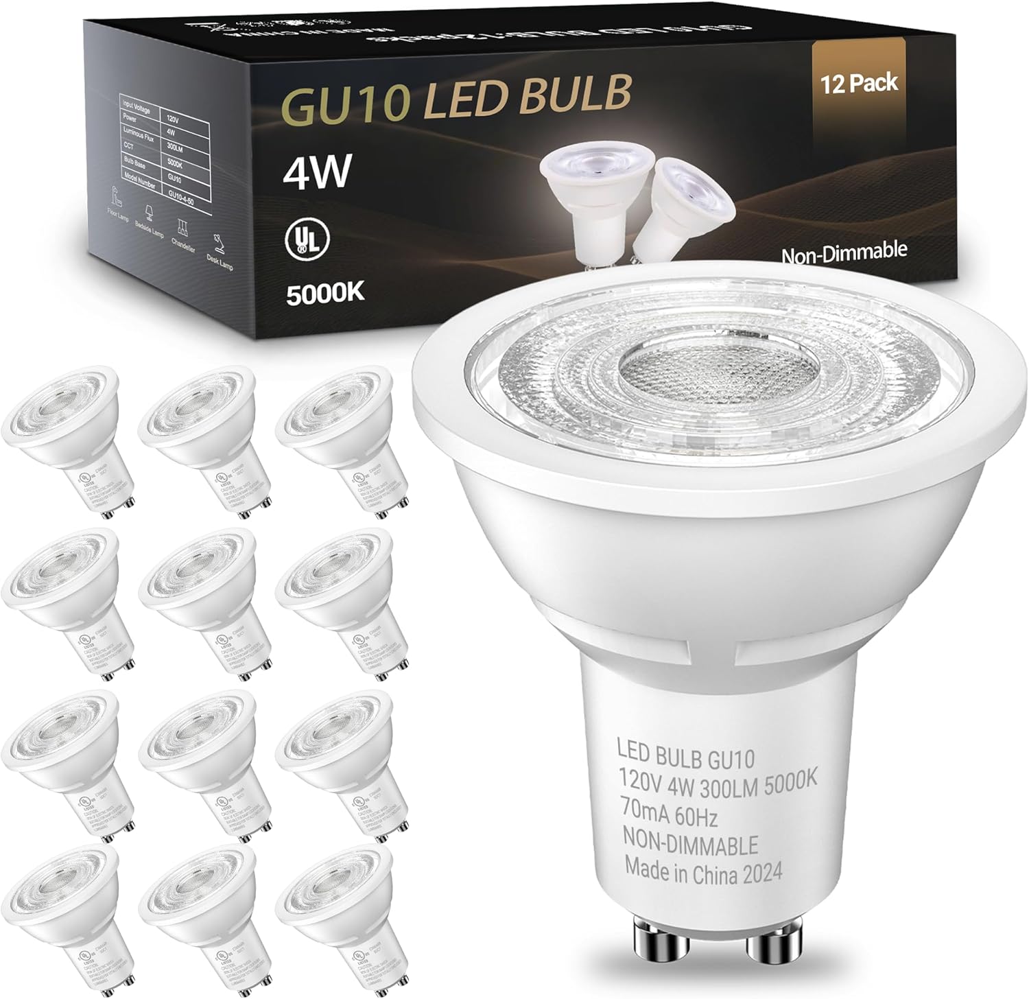 TJOY 12 Pack GU10 LED Bulbs 5000K Daylight 4W Non-Dimmable