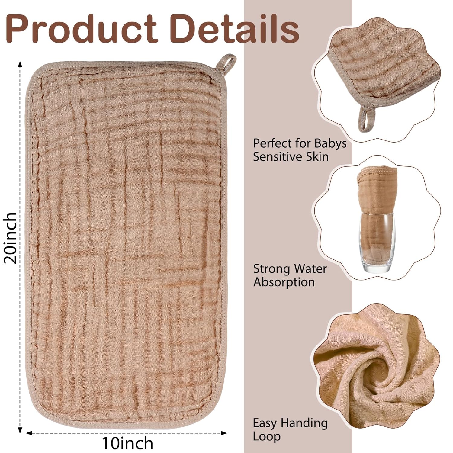 6 Pcs Muslin Baby Hooded Towels Set