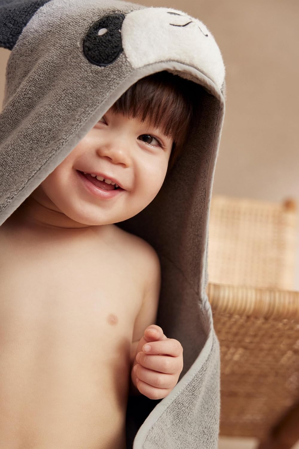 MORI Hooded Panda Bath Towel for Kids - Unisex Grey