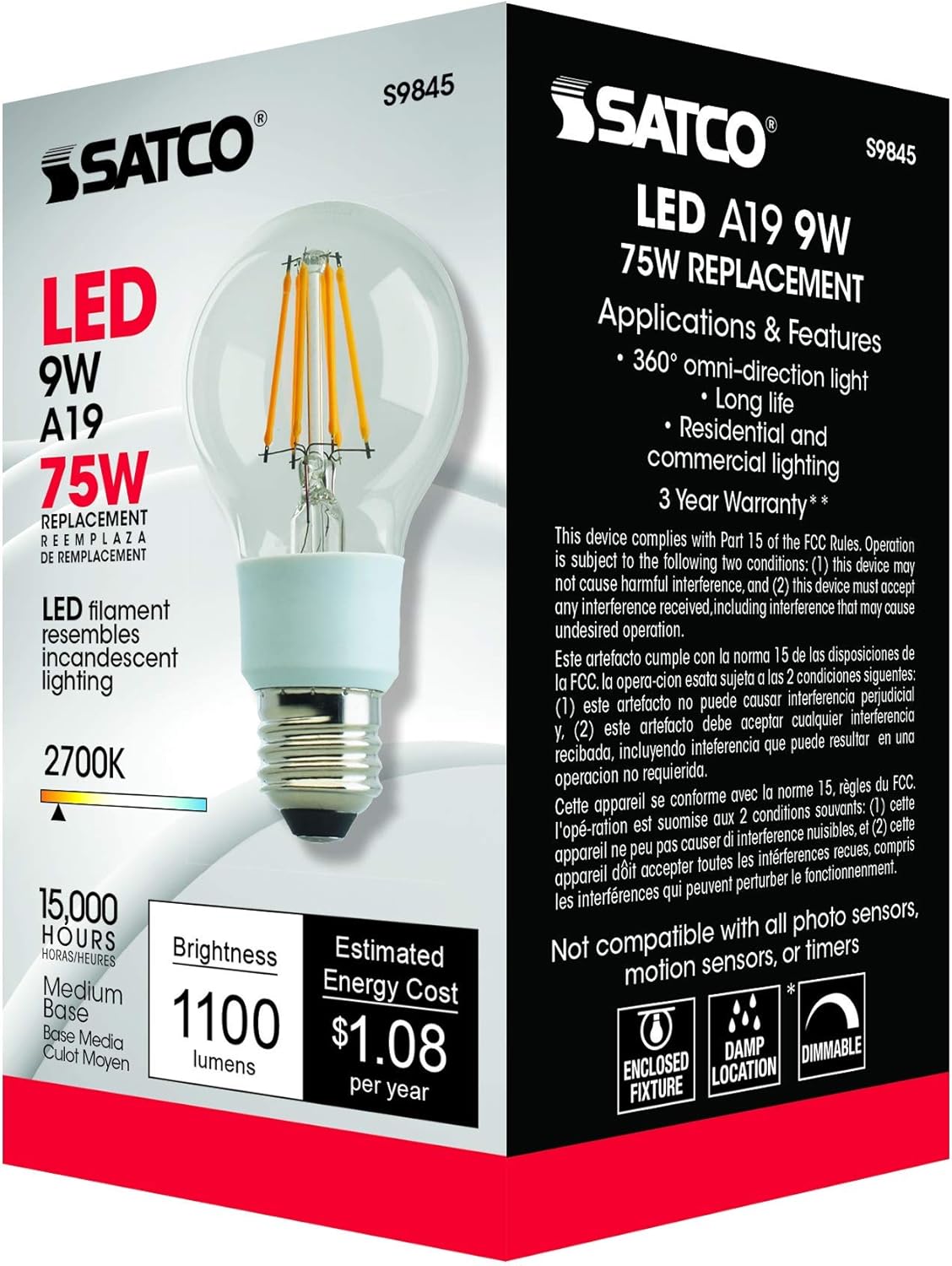 Satco S9845 Medium Light Bulb in Clear Finish 450 Inches