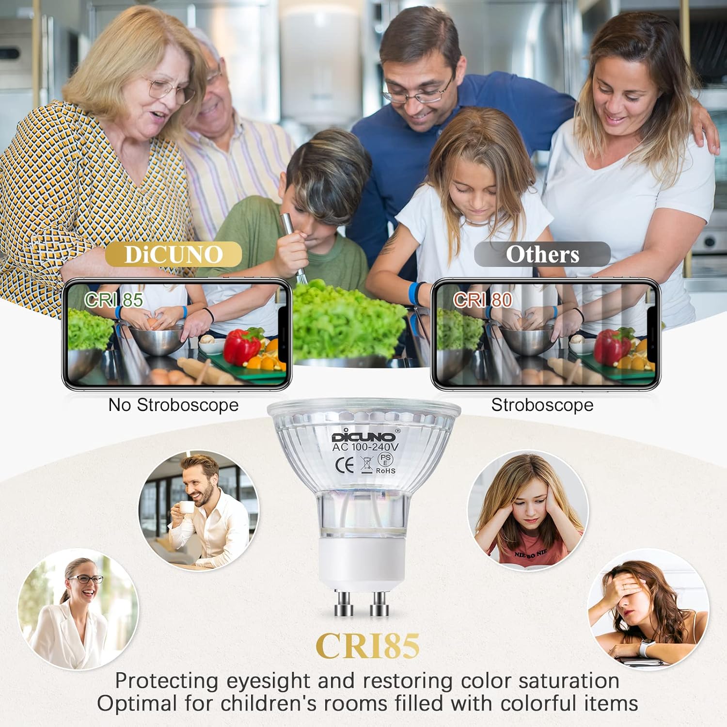 DiCUNO GU10 LED Light Bulbs 6 Pack 60W Halogen Replacement