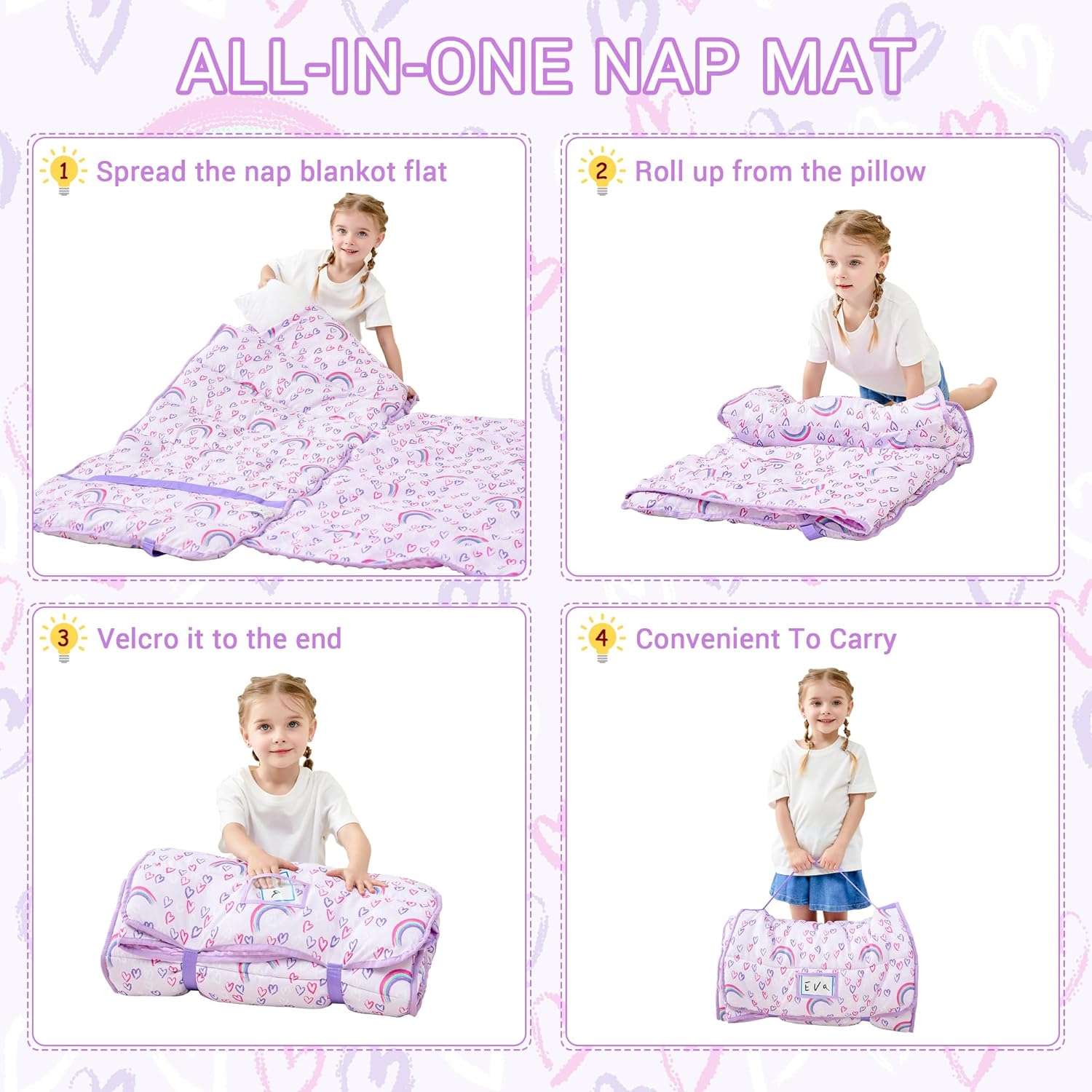 Toddler Nap Mat with Pillow and Blanket Travel-Friendly