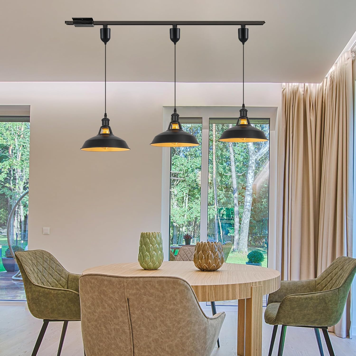 Adjustable Height Juno Track Pendant Lights Matte Black