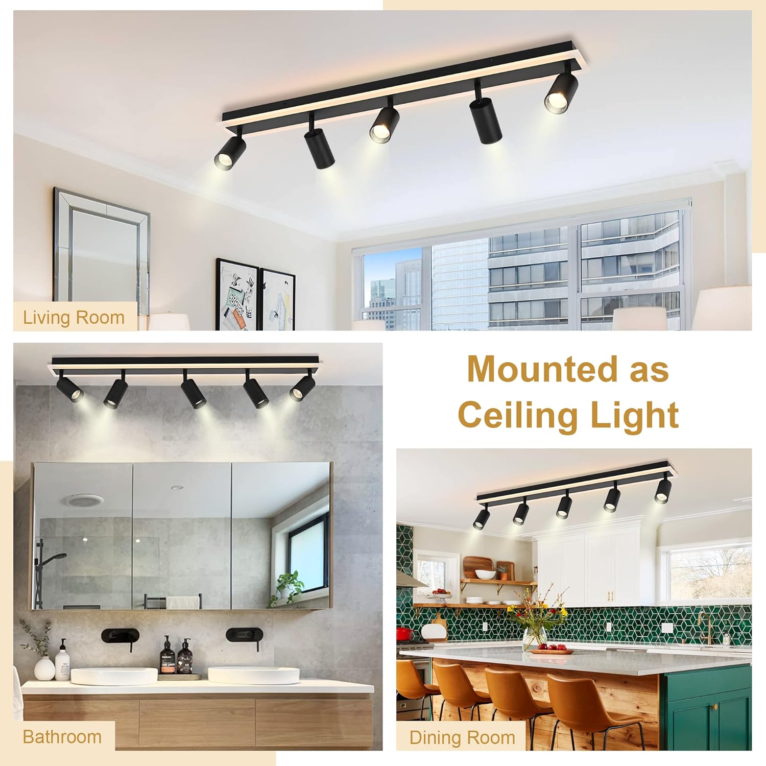 TODOLUZ 5-Light LED Track Light Fixture Black Matte Cylindrical Shades