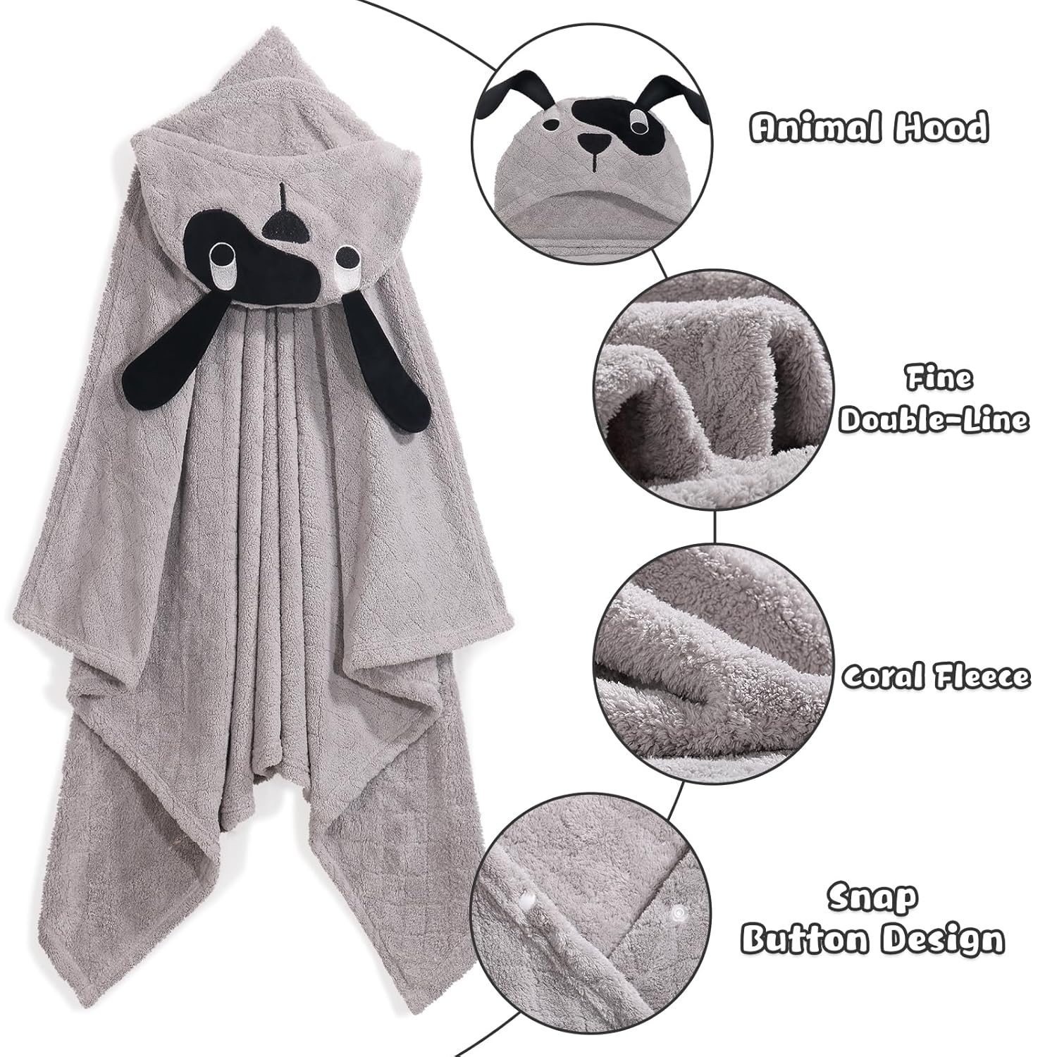 WODHOY Baby Boy Bath Towels with Grey Puppy Hood
