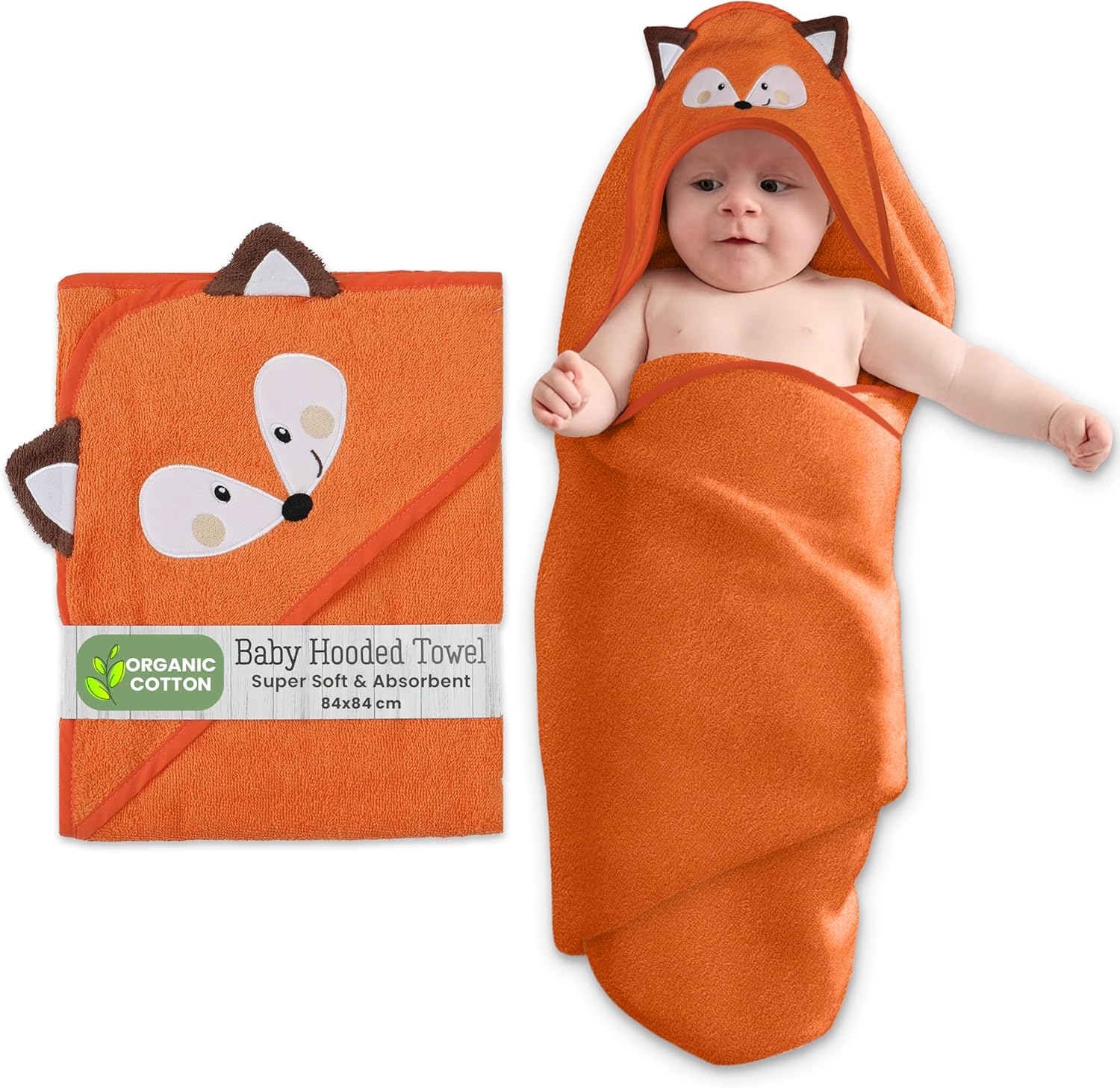 Mothers Choice Organic Baby Hooded Towel - 33x33 Inches Ultra Soft Absorbent