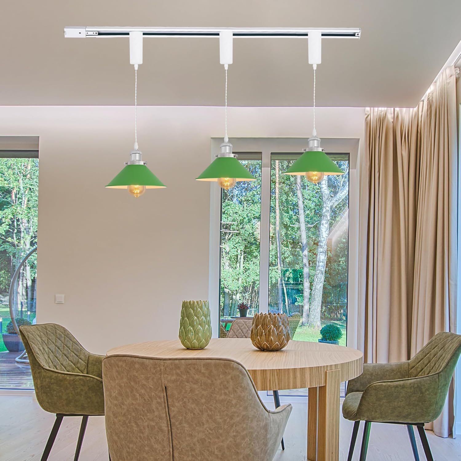 Adjustable Height H Track Pendant Light with Remote Control and Dimmable Bulbs