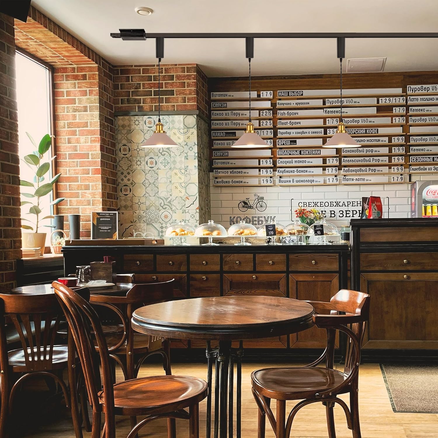 Adjustable Height Juno Track Pendant Lights in Antique Brass