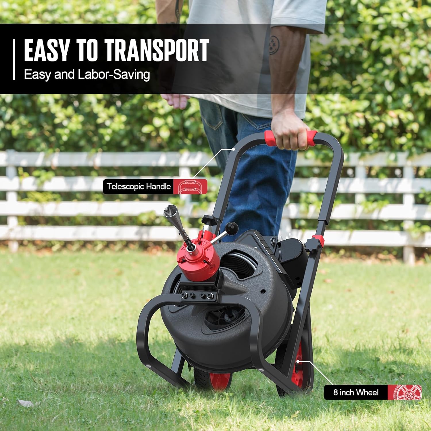 POPULO Auto Feed Drain Auger 50FT 12 Inch Electric