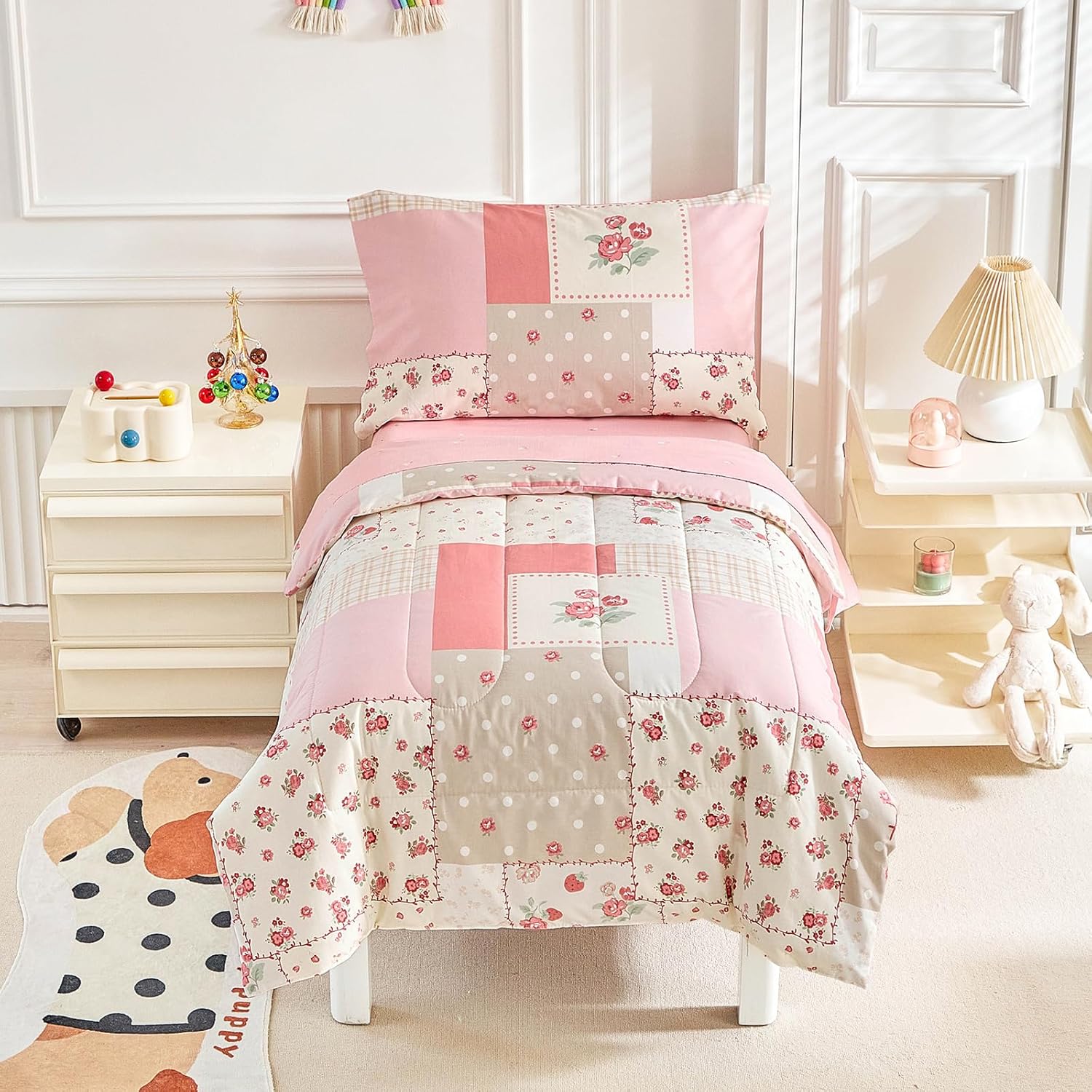Joyreap 4-Piece Toddler Bedding Set - Pink Flower Plaid