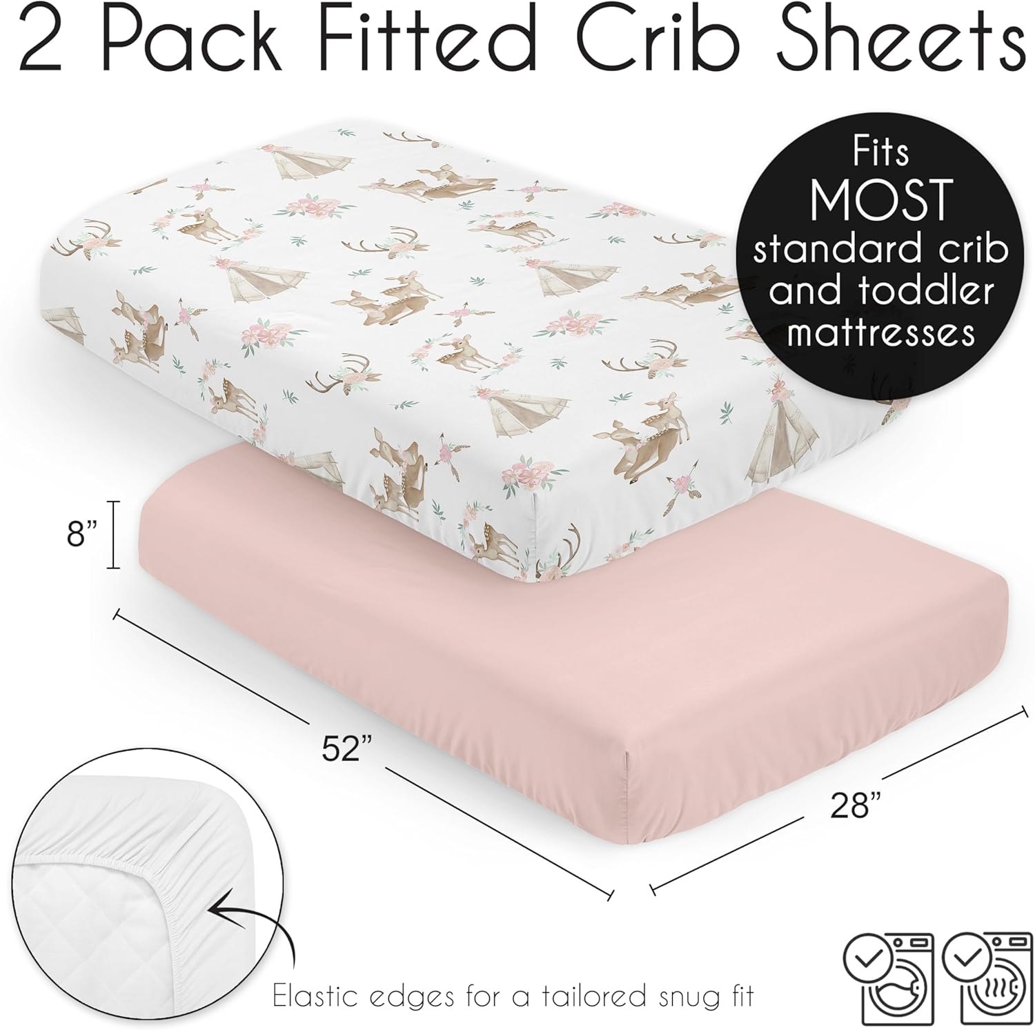 Sweet Jojo Designs Woodland Deer Floral Crib Sheet Set 2 Pack
