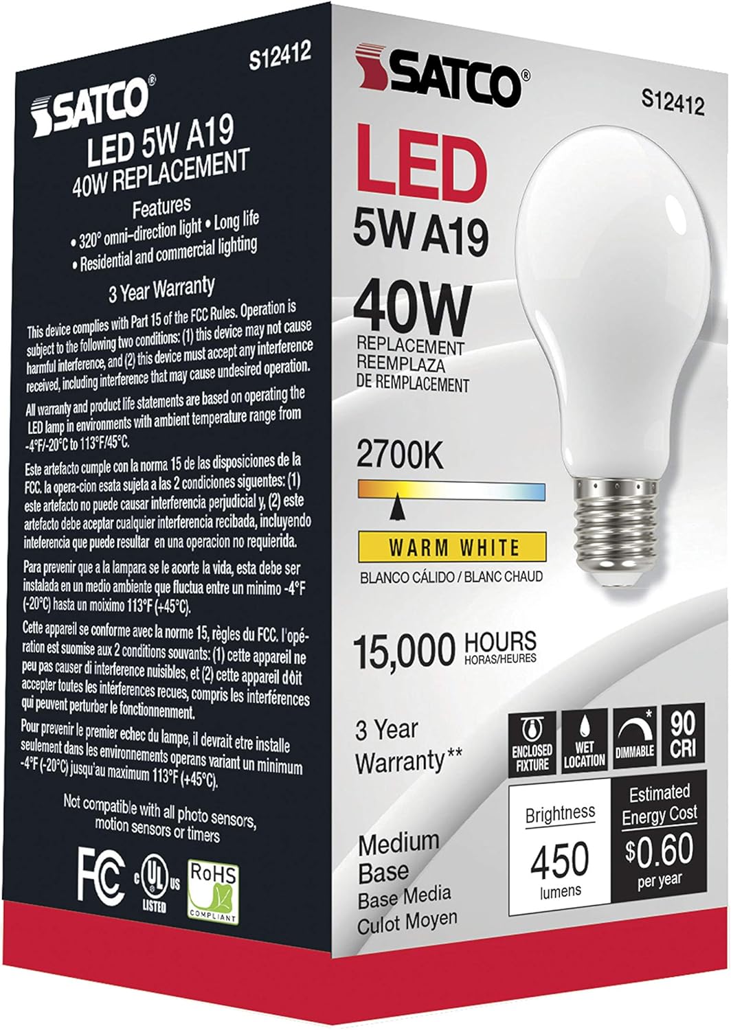 Satco S12412 5W Warm LED Downlight Bulb