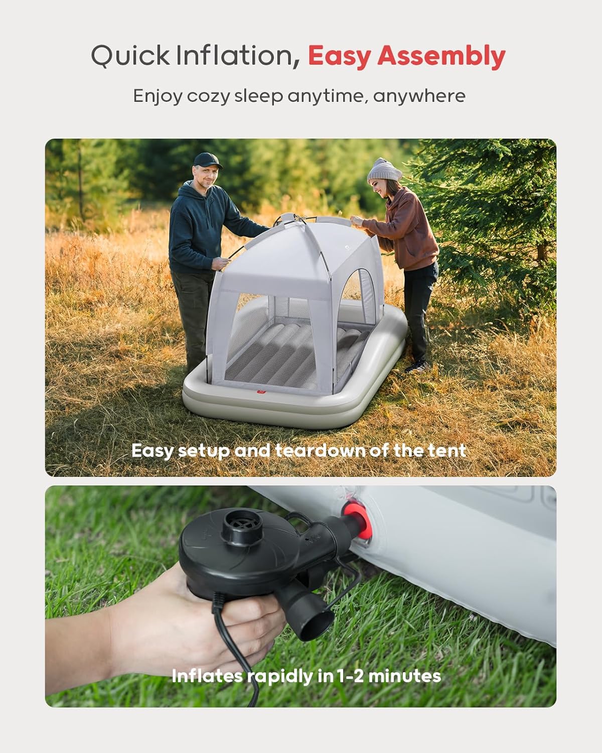 QPAU Toddler Travel Bed with Tent and Electric Pump