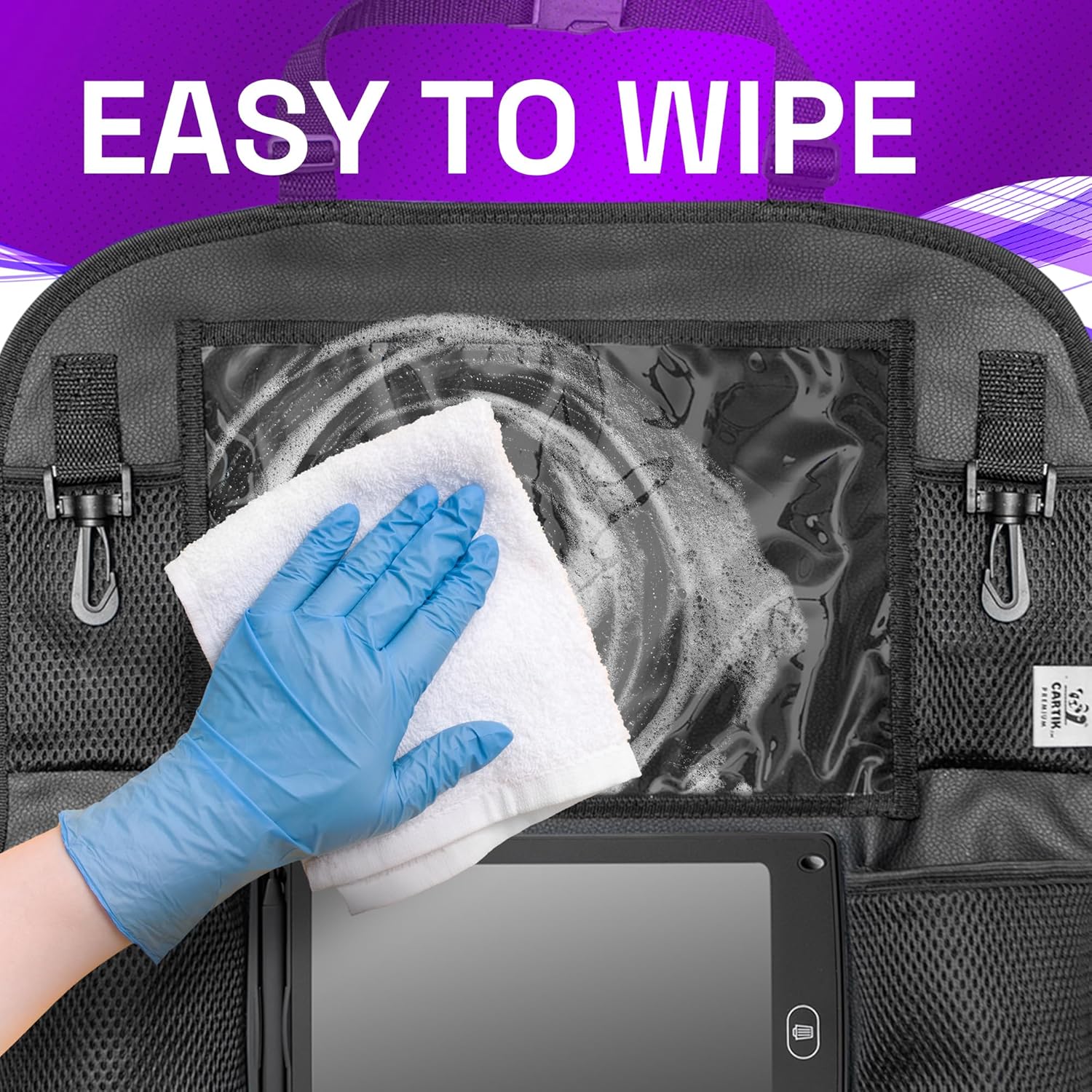 Set of 2 PU Leather Car Seat Organizers with LCD Drawing Tablets 1