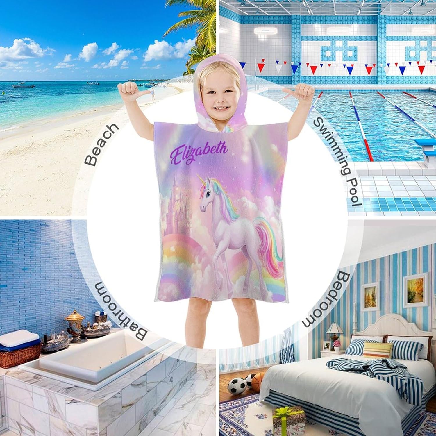 Personalized Unicorn Hooded Bath Towel for Kids