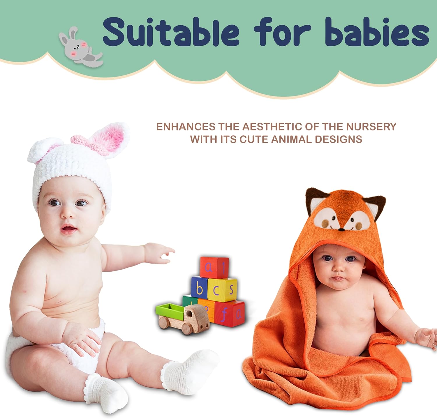 Mothers Choice Organic Baby Hooded Towel - 33x33 Inches Ultra Soft Absorbent