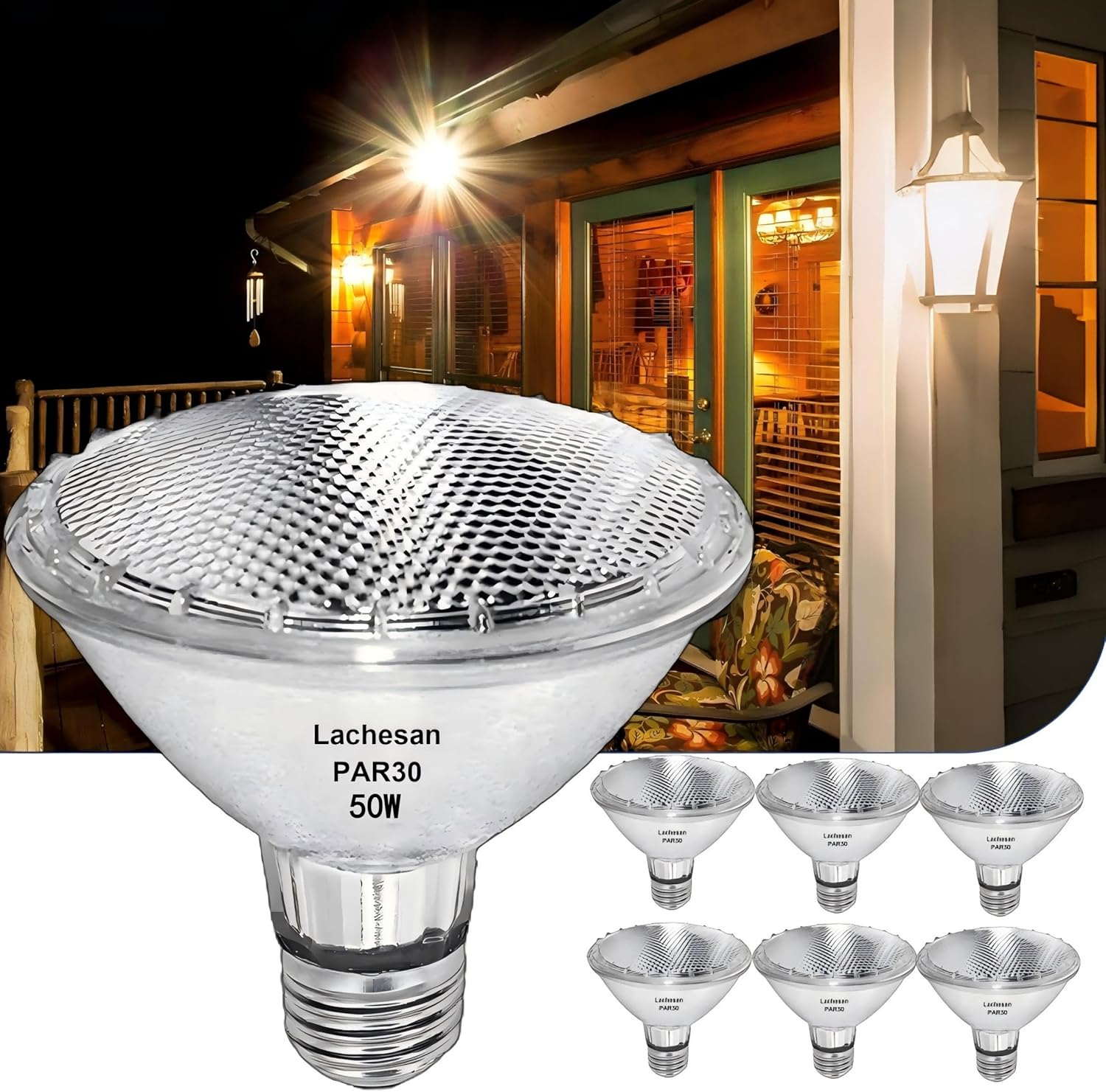 Lachesan PAR30 Halogen Flood Light Bulbs 6pcs 120V Dimmable 2700K Warm White