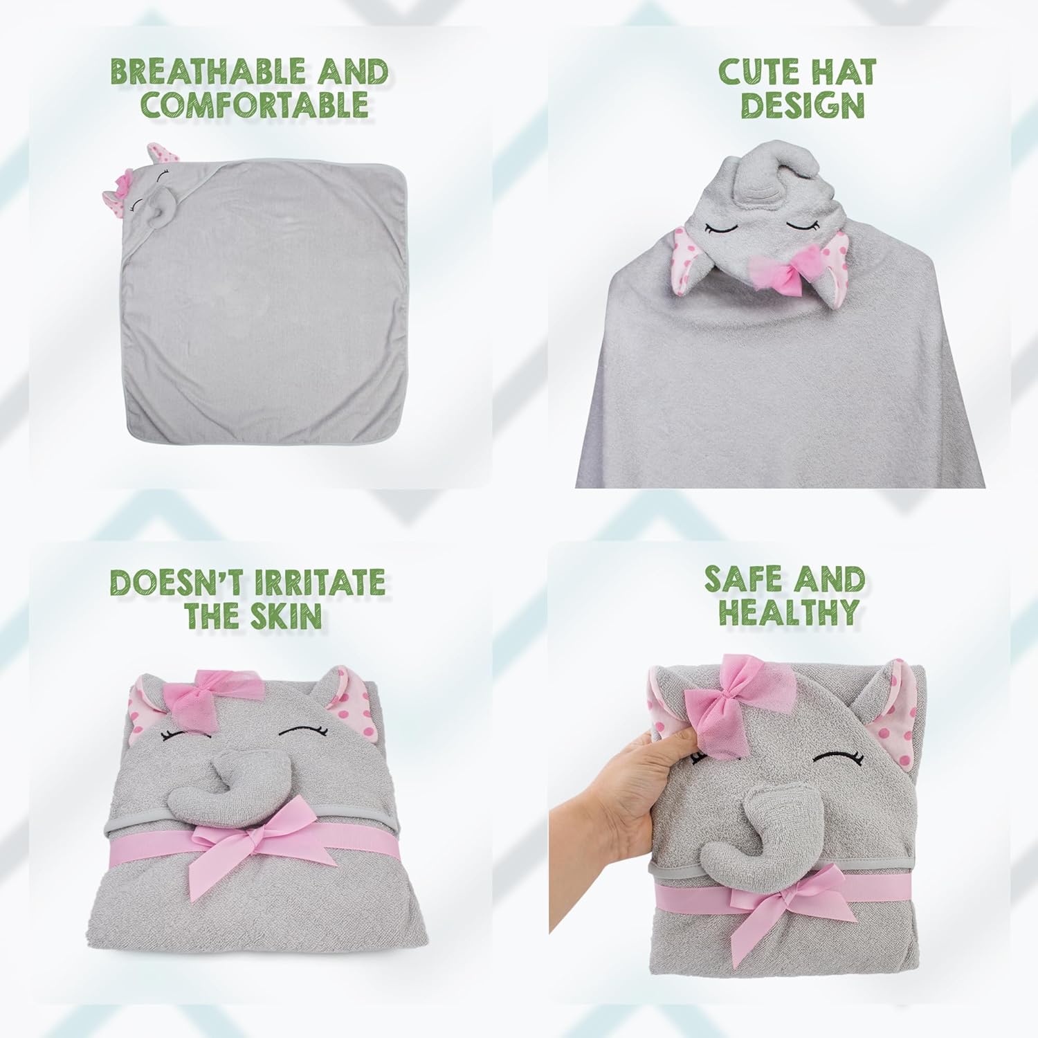 Pink Elephant Hooded Baby Towel 33x33 Inch