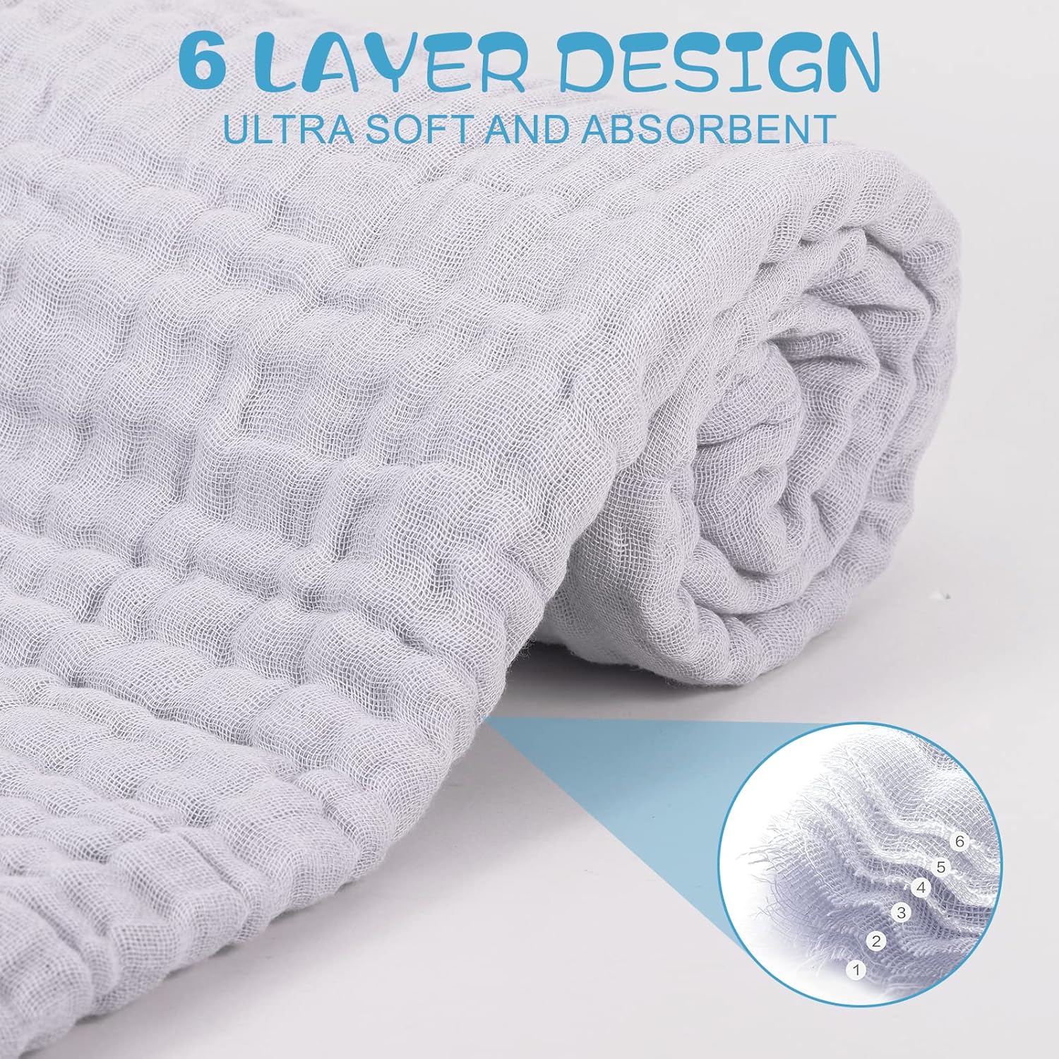 Asung 3 Pack Muslin Baby Towels 6 Layers Grey 1