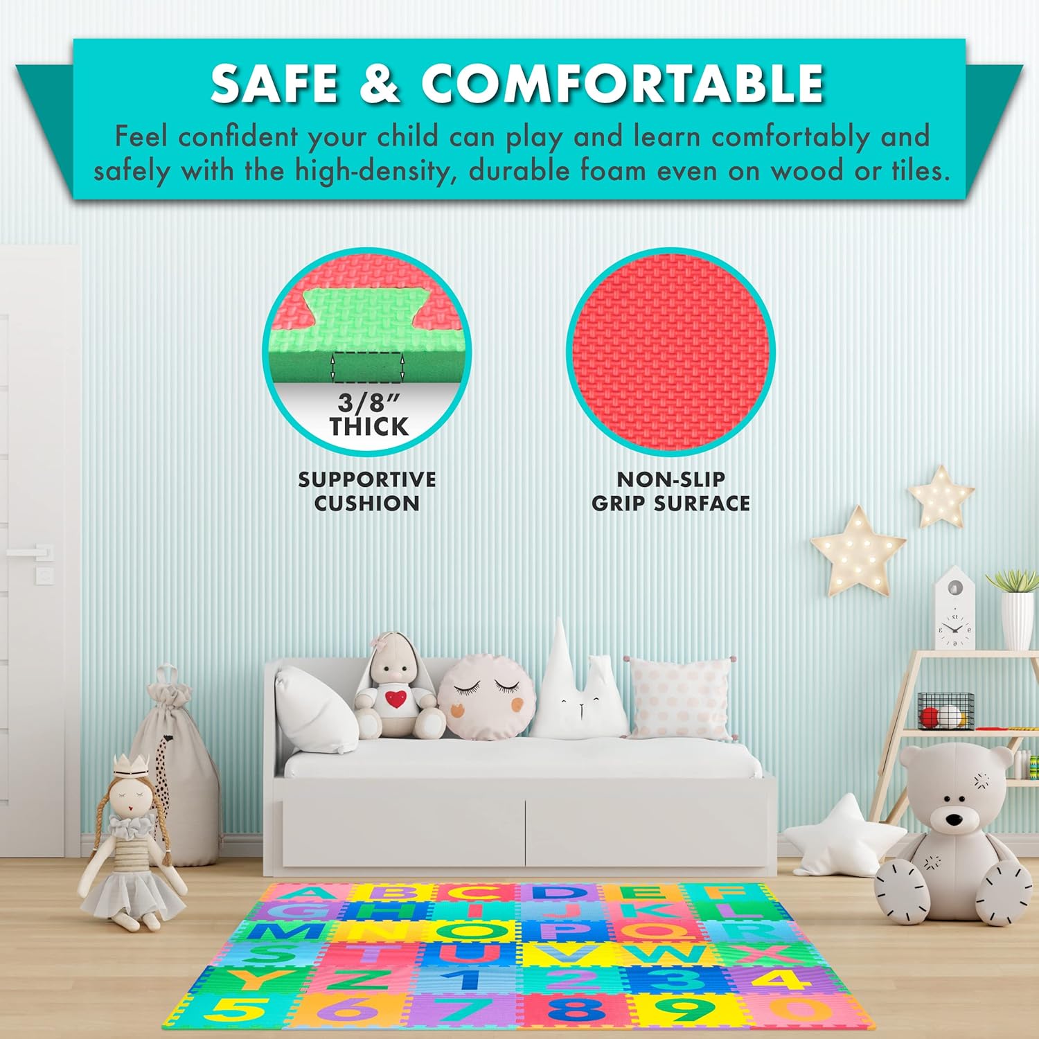 ProSource Kids Foam Puzzle Play Mat 36 Tiles 12x12