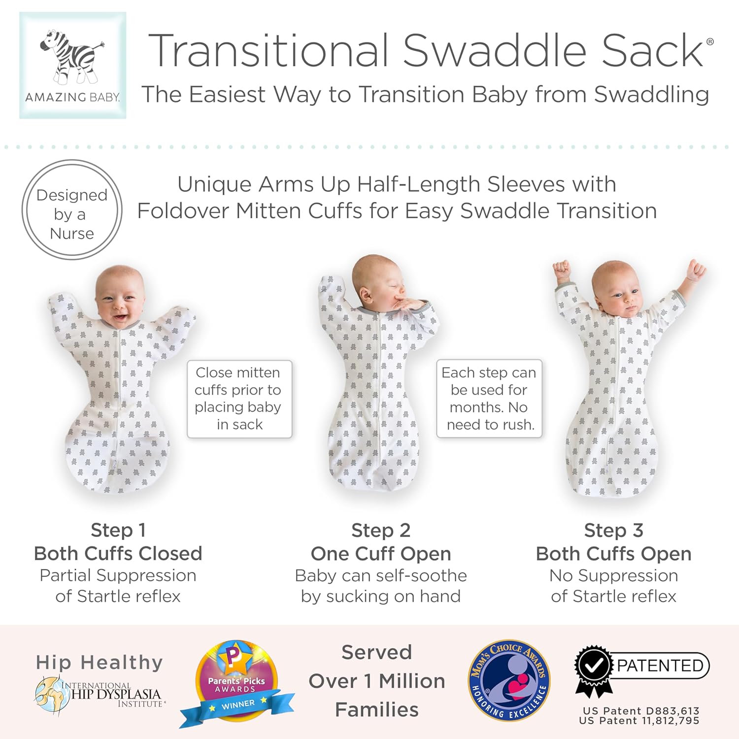 Amazing Baby Transitional Swaddle Sack - Sterling Tiny Bear 0-3 Months