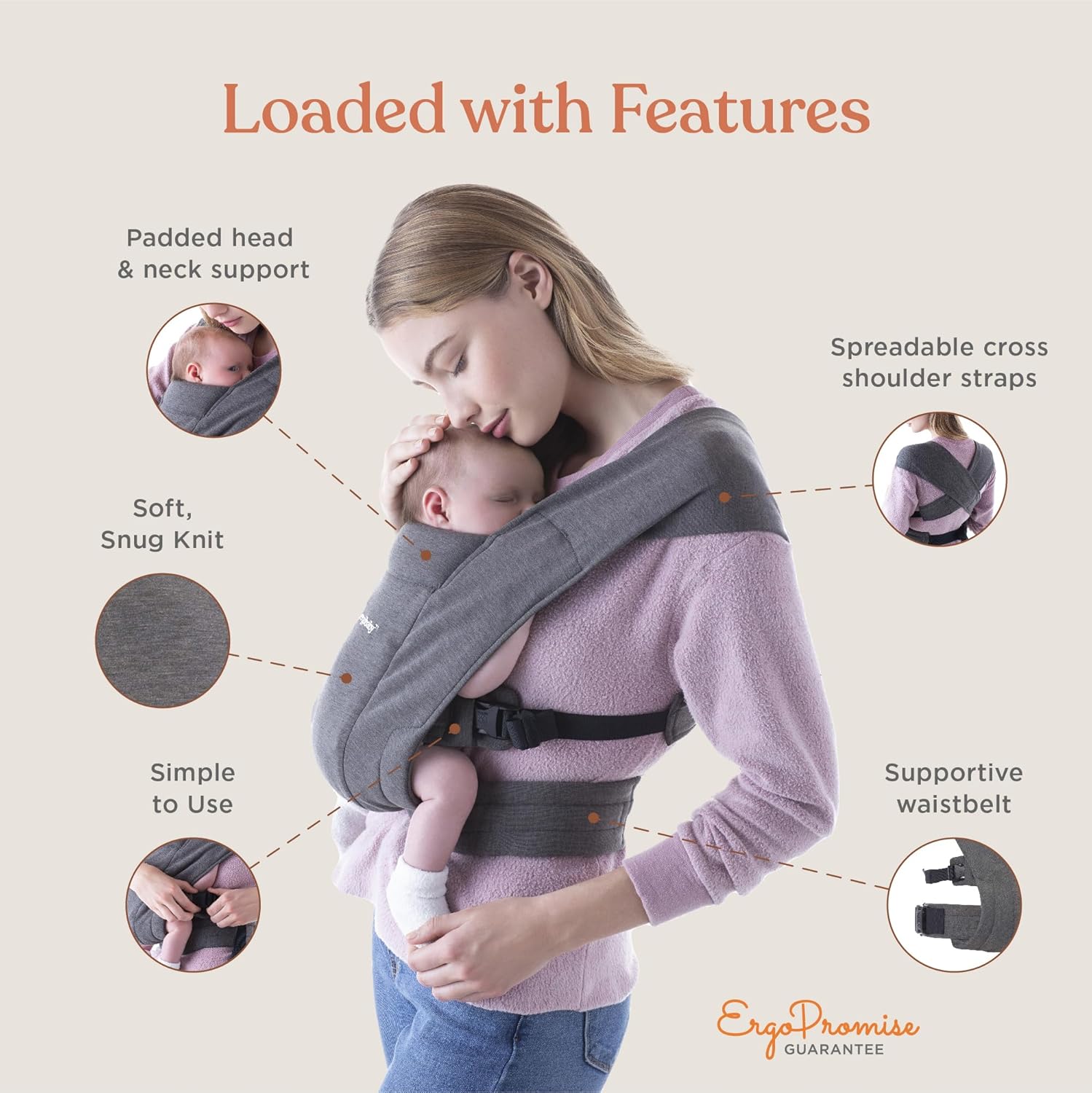 Ergobaby Embrace Cozy Newborn Baby Carrier Wrap Cream