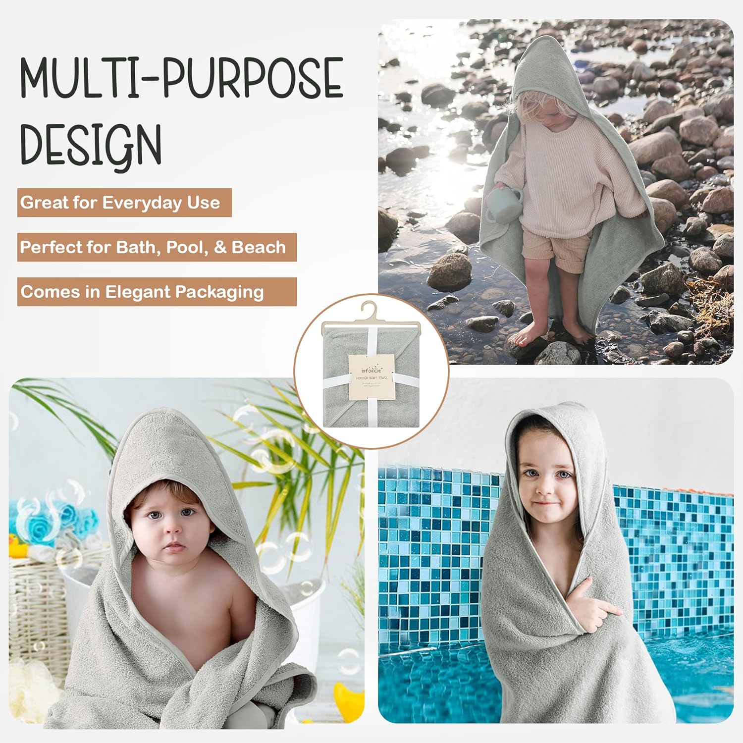 Infancie Organic Cotton Hooded Baby Towels 314 x 314 Moss Green