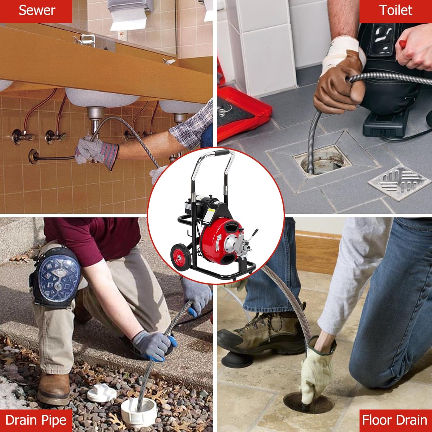 Aprafie 75 Ft Drain Cleaner Machine with 4 Cutters Gloves