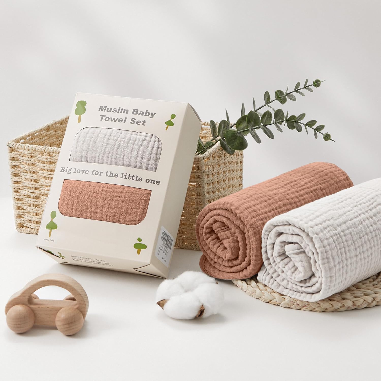 Susurration Hooded Baby Towels 2 Pack 30x30 Inch Muslin Cotton