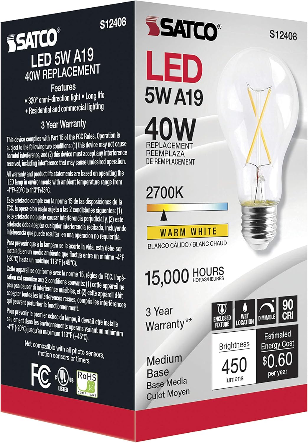 Satco 24-Pack Dimmable LED Filament Lamps A19