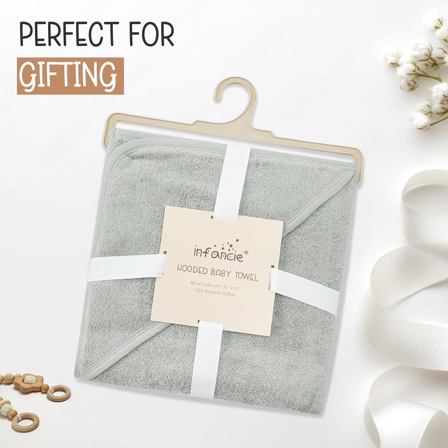 Infancie Organic Cotton Hooded Baby Towels 314 x 314 Moss Green