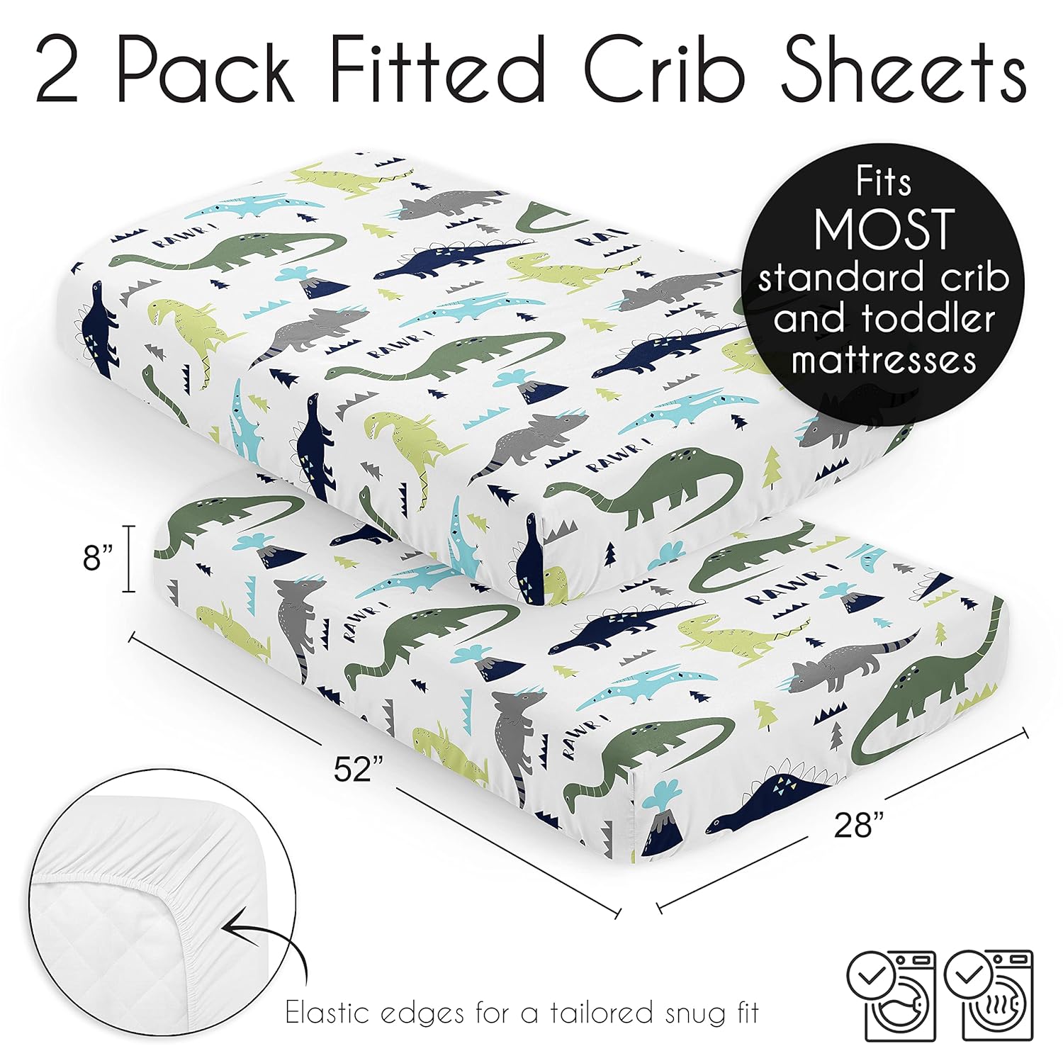 Sweet Jojo Designs Modern Dinosaur Crib Sheet Set 2pc