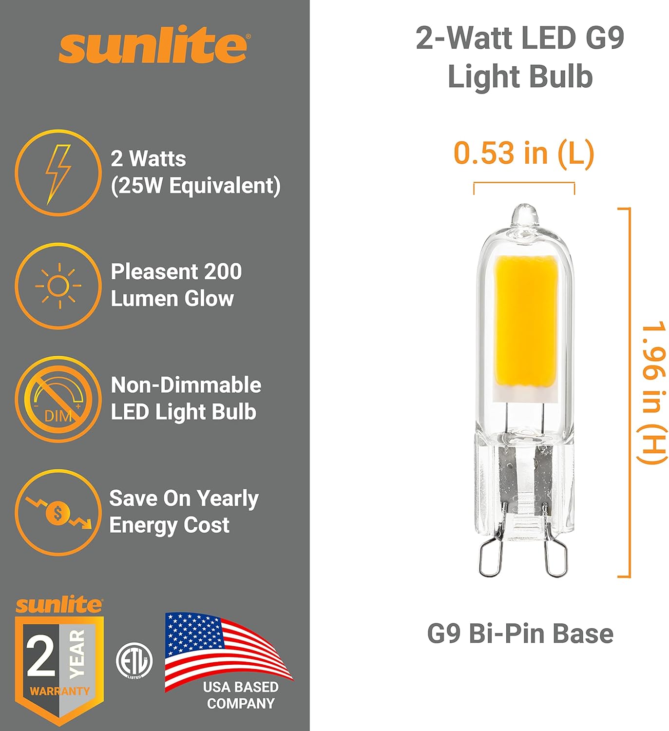 Sunlite 41192 LED G9 Bi-Pin Light Bulb 2W 6 Pack