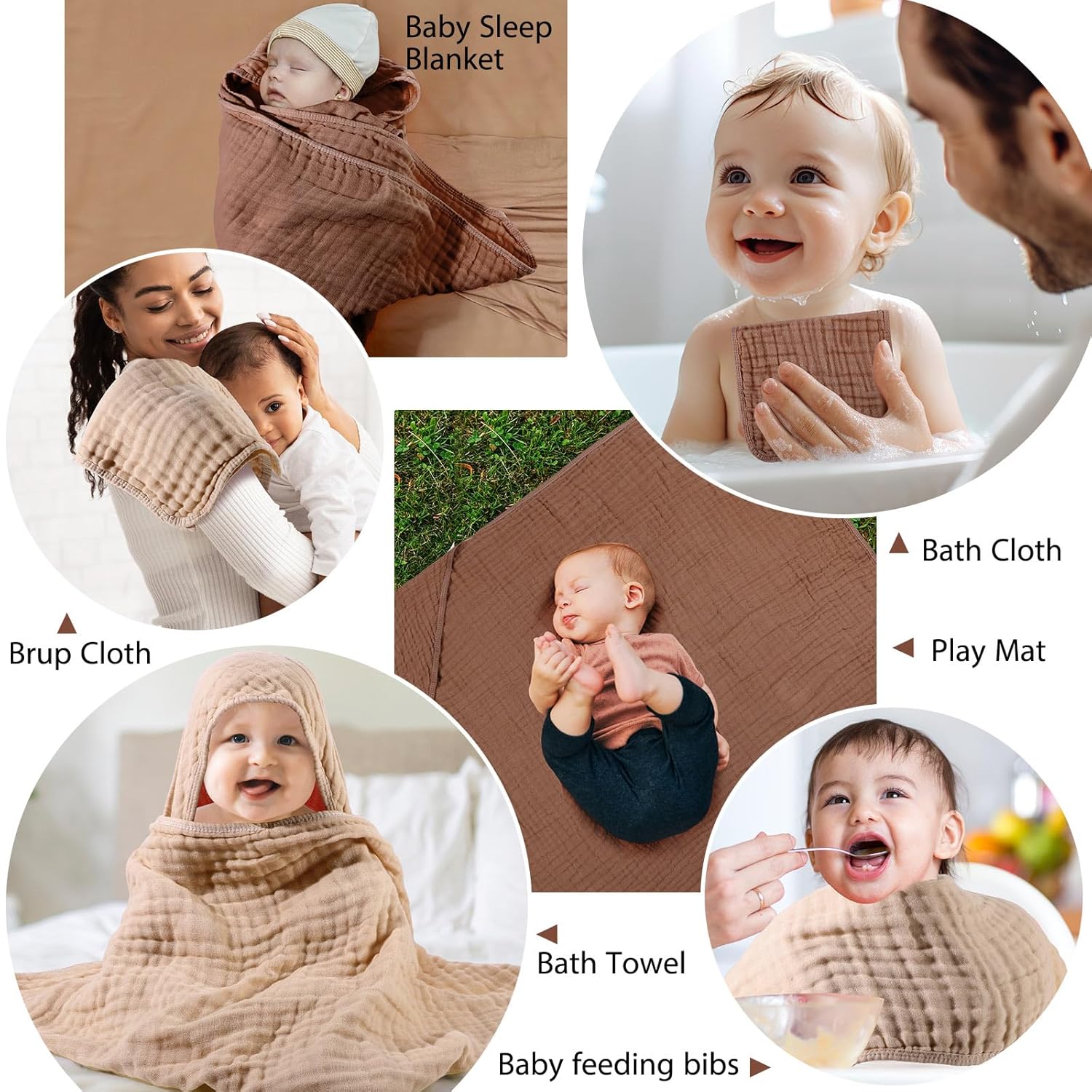 6 Pcs Muslin Baby Hooded Towels Set