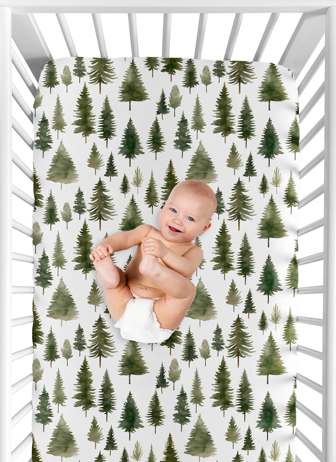 Sweet Jojo Designs Sage Green Woodland Crib Sheet 1