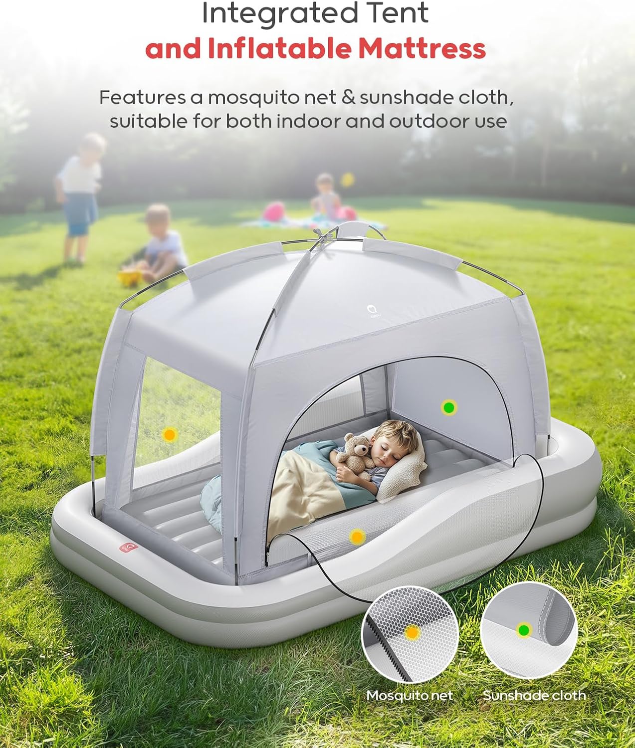 QPAU Toddler Travel Bed with Tent and Electric Pump