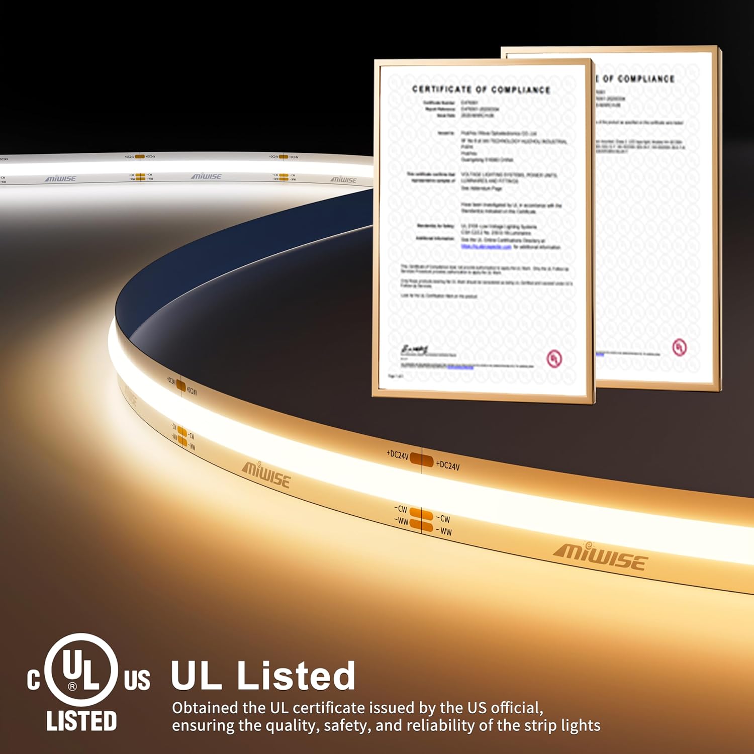 MIWISE CCT COB LED Strip Light Tunable White 20ft