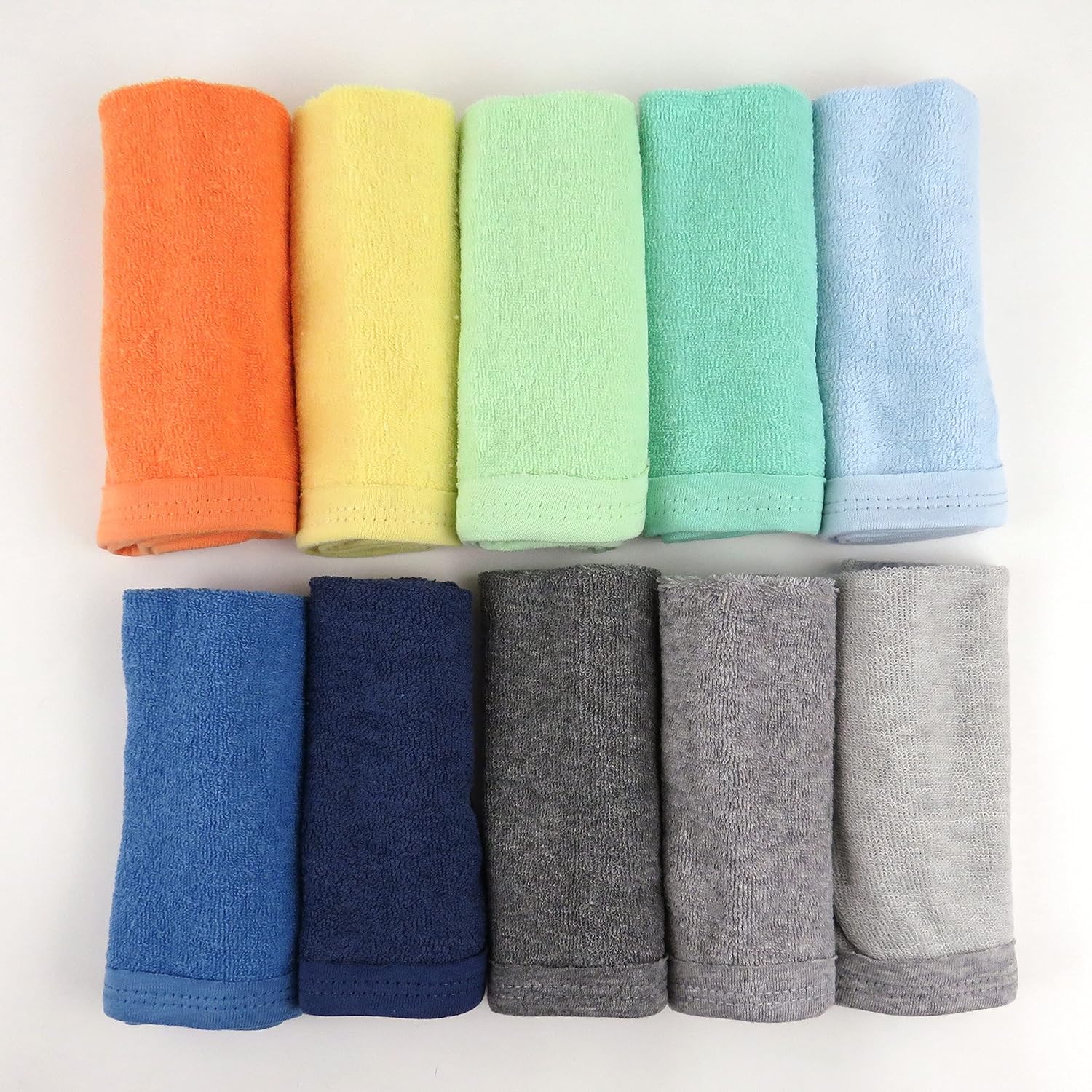 HonestBaby 10-Pack Organic Cotton Wash Cloths Rainbow Blues
