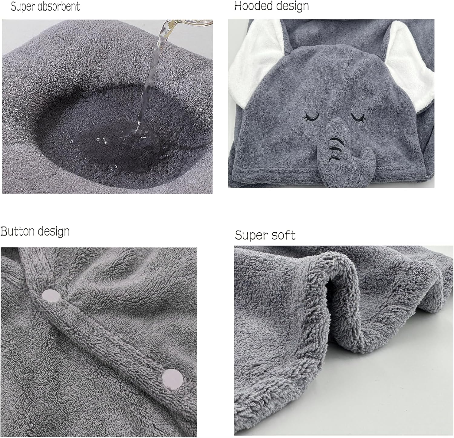 IFaryMes Toddler Bath Towel with Hood - Gray Elephant