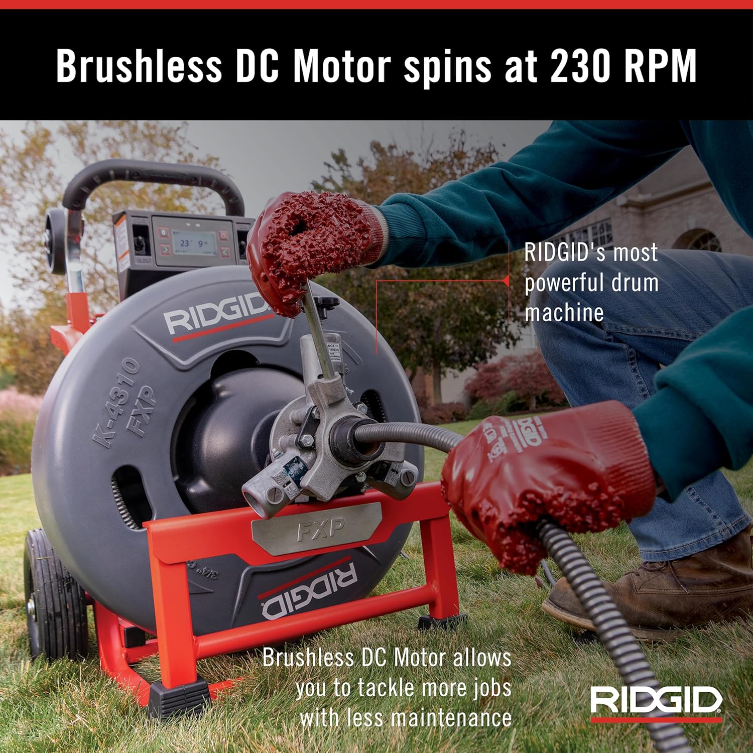 RIDGID K-4310 Drum Machine with AUTOFEED and Cable Counter