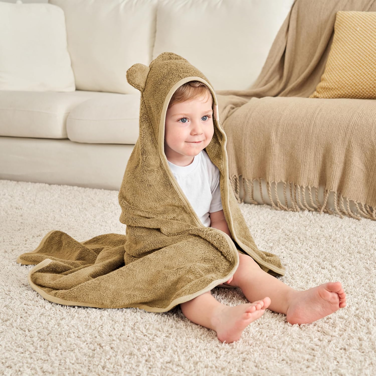 Munich Blue Toddler Bath Towel with Bear Ears - 600 GSM 35x35 inch