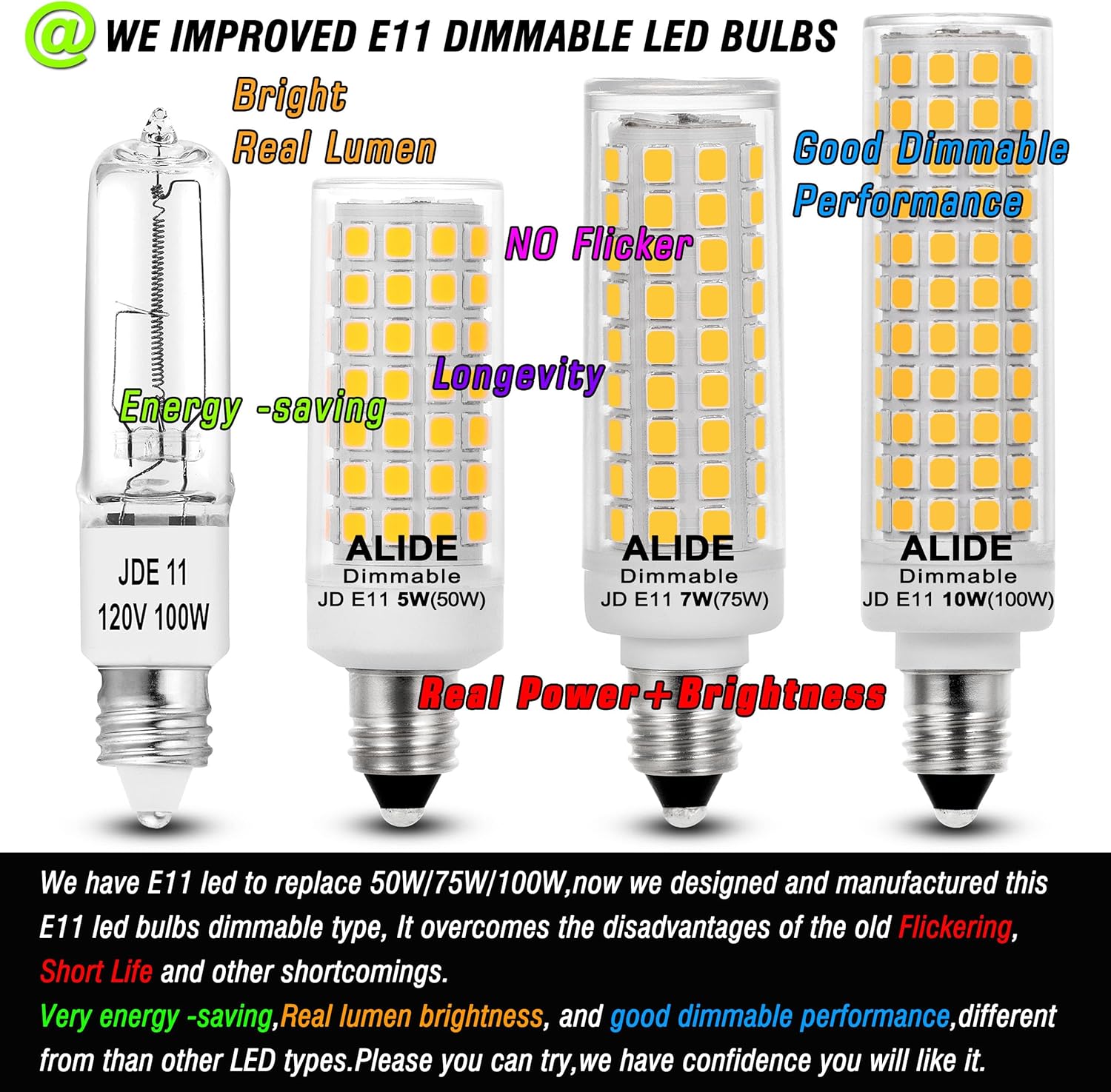 ALIDE JDE11 10W LED Candelabra Bulbs 4000K Dimmable 5Pack