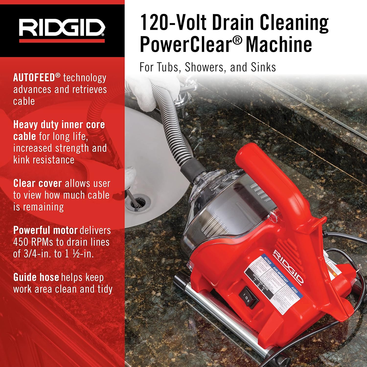 RIDGID PowerClear Drain Cleaner Kit with T-240 Tool Set