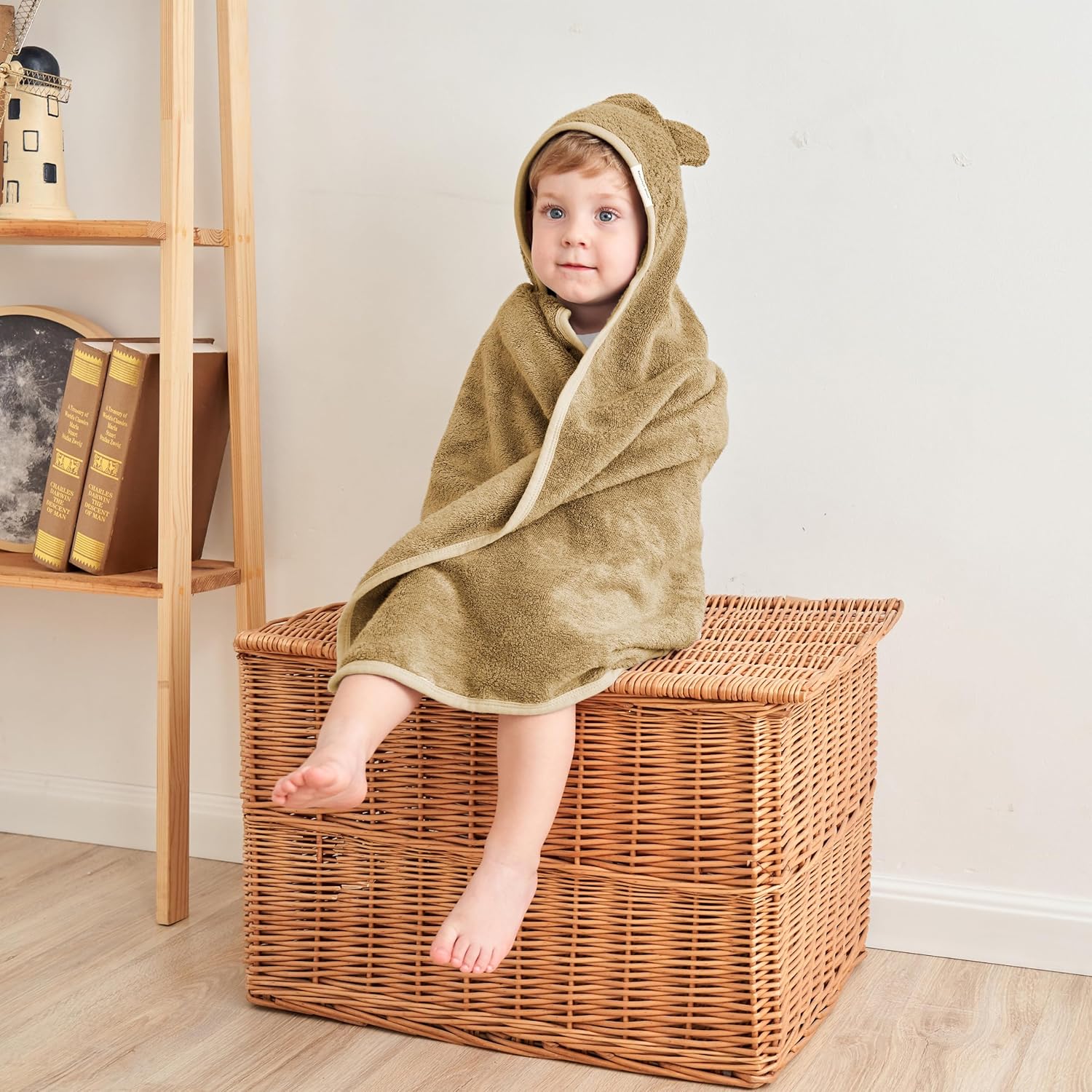 Munich Blue Toddler Bath Towel with Bear Ears - 600 GSM 35x35 inch