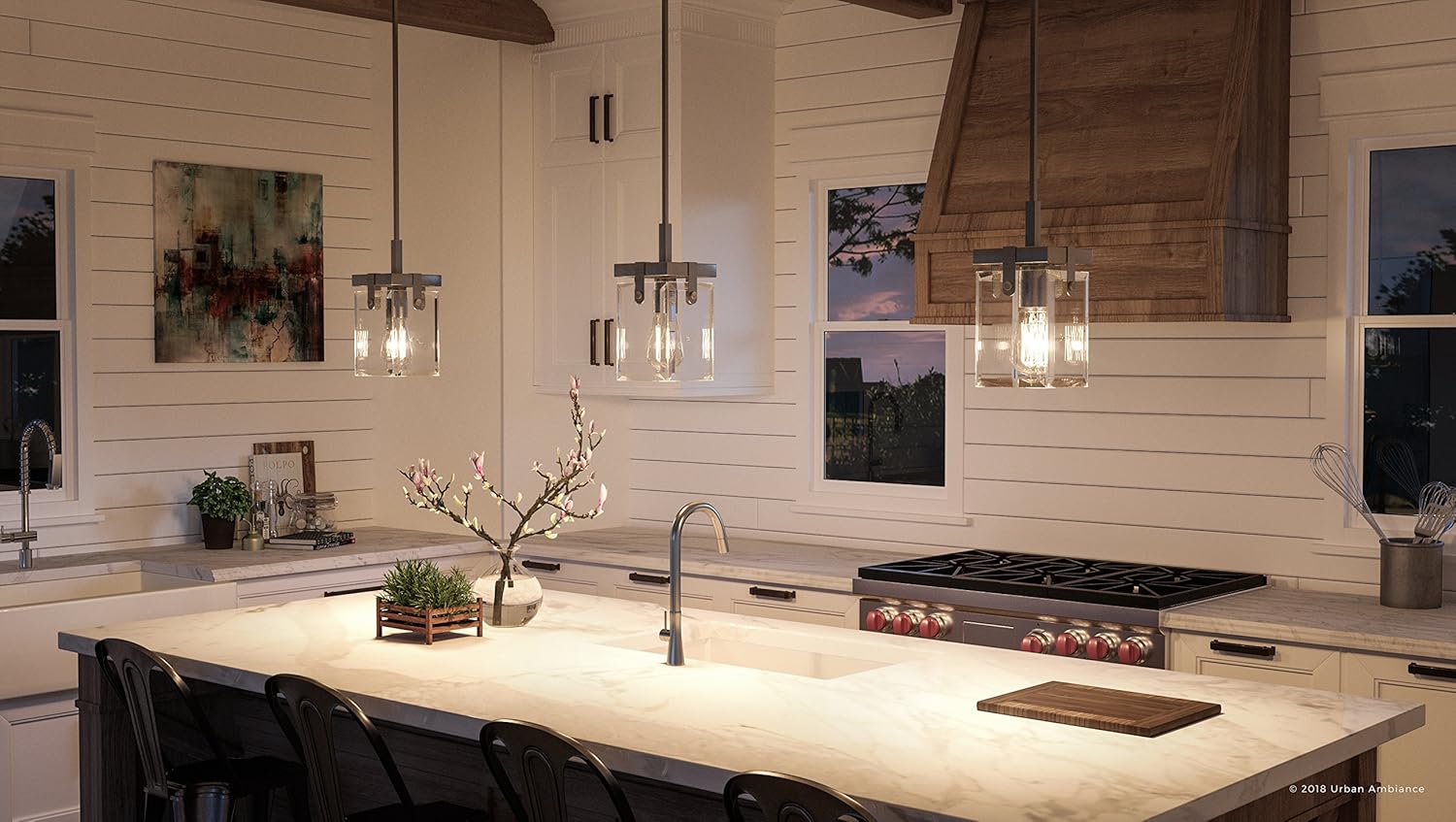 Urban Ambiance Farmhouse Pendant Light - Brushed Nickel and Clear Shade