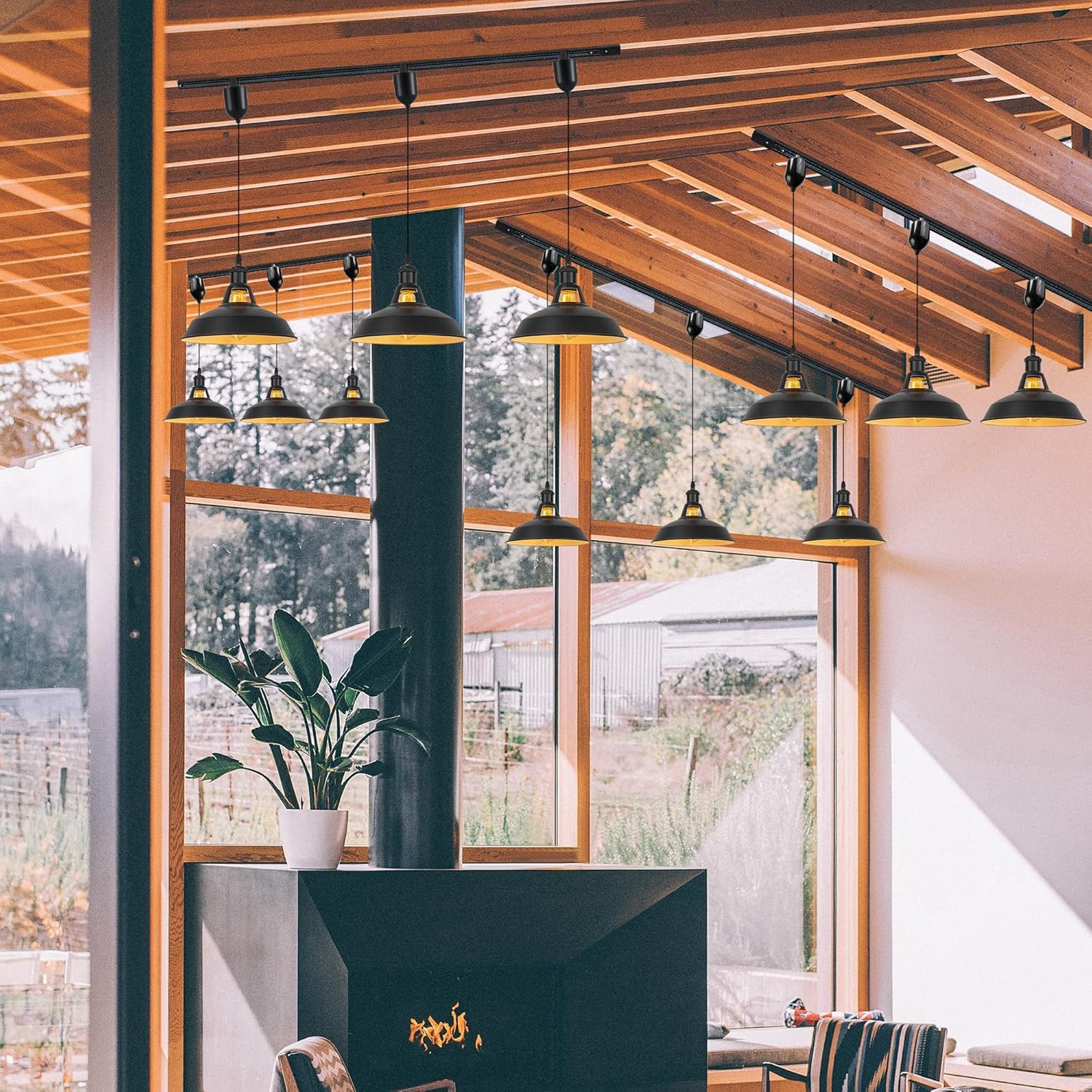 Adjustable Height Juno Track Pendant Lights Matte Black