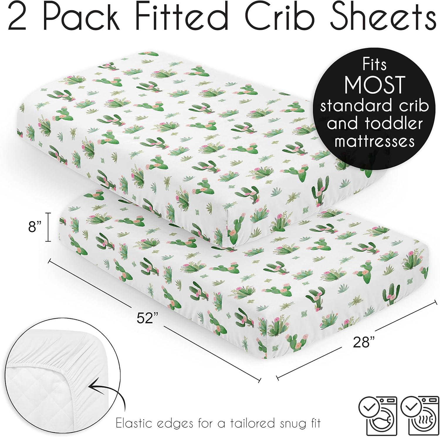 Sweet Jojo Designs Boho Floral Cactus Crib Sheet Set 2pc