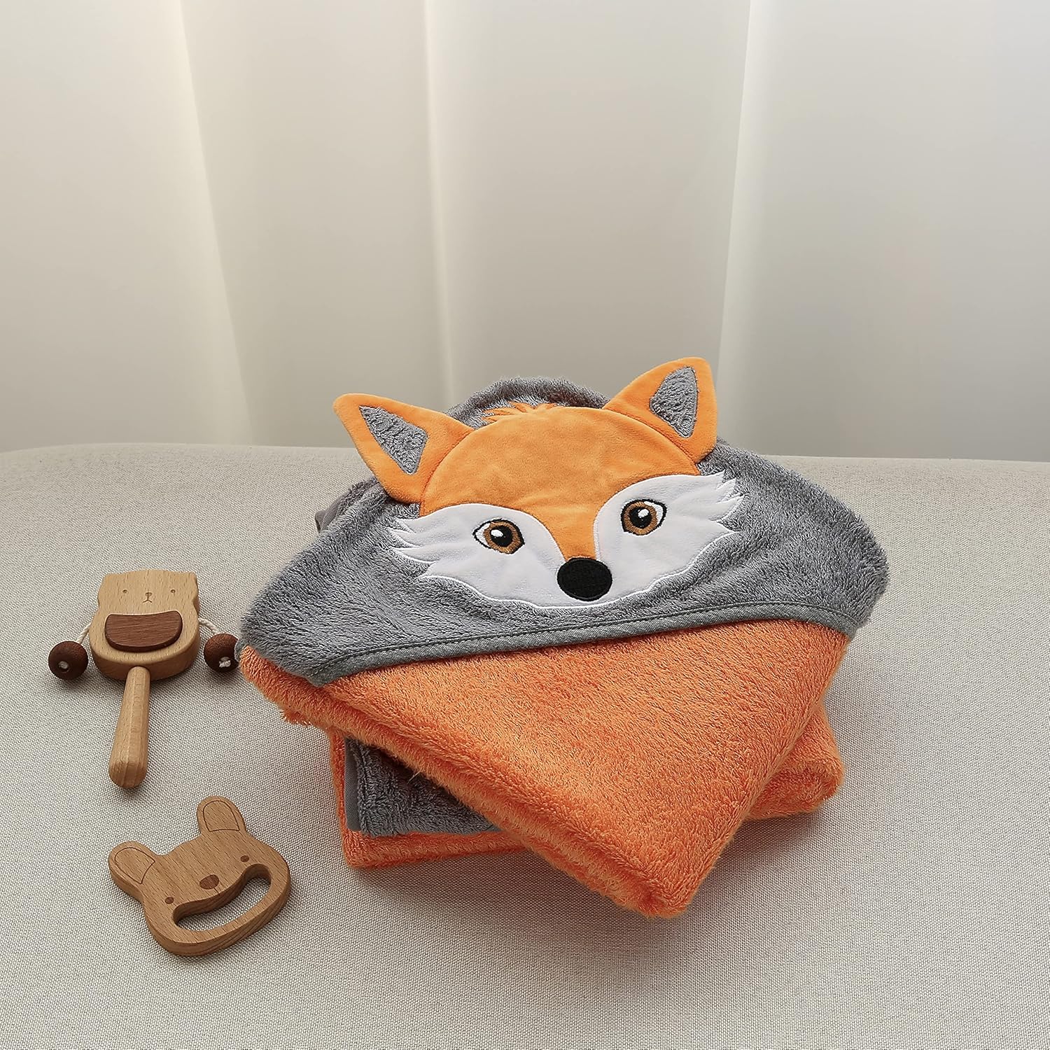 Munich Blue Toddler Bath Towel with Cute Fox Design