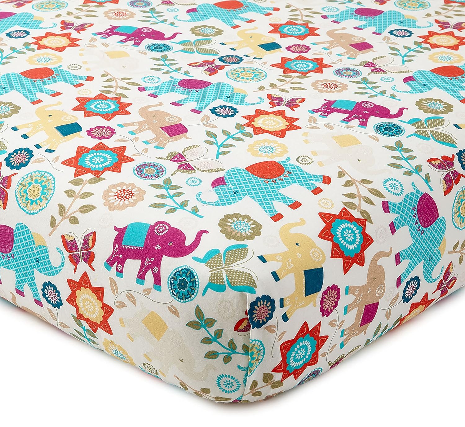 Levtex Baby Zahara Crib Fitted Sheet - Boho Elephants Flowers 100 Cotton